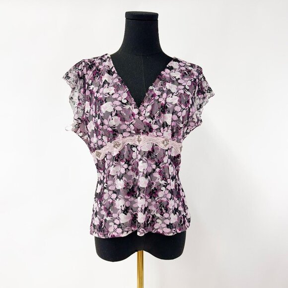 BRAND NEW WITH TAGS PINK AND PURPLE LACE TOP - Picture 1 of 8